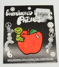 Vintage Kalan Apple & Worm Patch Embroidered Iron-On Teacher Orchard School NEW