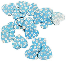 Blue Wooden Hearts with flower pattern x 5. Size 3cm x 2.5cm