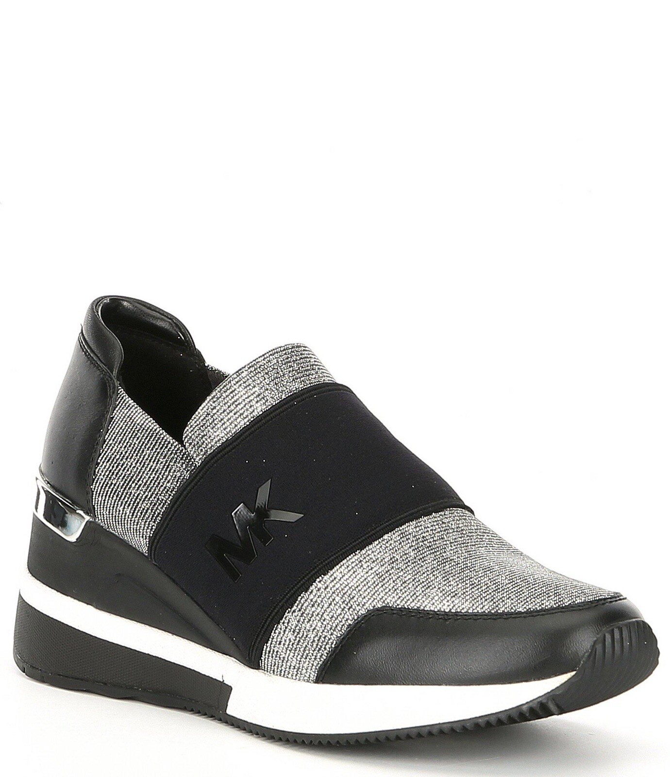 silver glitter wedge sneakers