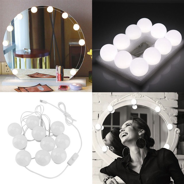 Makeup Mirror Vanity 10 Led Light Bulbs Kit Usb Charging Port