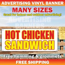 HOT CHICKEN SANDWICH Advertising Banner Vinyl Sign bar buffet meat burger sub