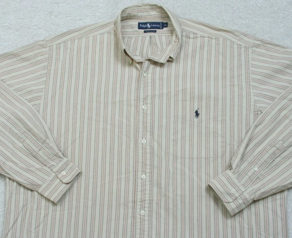 Camisa de Vestir Ralph Lauren Beige Azul Rojo Bolsillo XL Manga Larga Hombre X-Grande 1-313 Foto 2 de 4