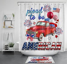 Firework Red Retro Truck 4th of July Shower Curtain Bathroom Accessories Set