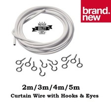 Net Curtain Wire Kit White Cable Cord with Hooks & Eyes 2m 3m 4m 5m