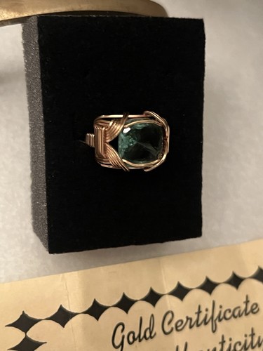 14k Gold Green Quartz Ring Size 6 Custom Design Estate 6.45 Grams Stone 12mm COA - Picture 2 of 17