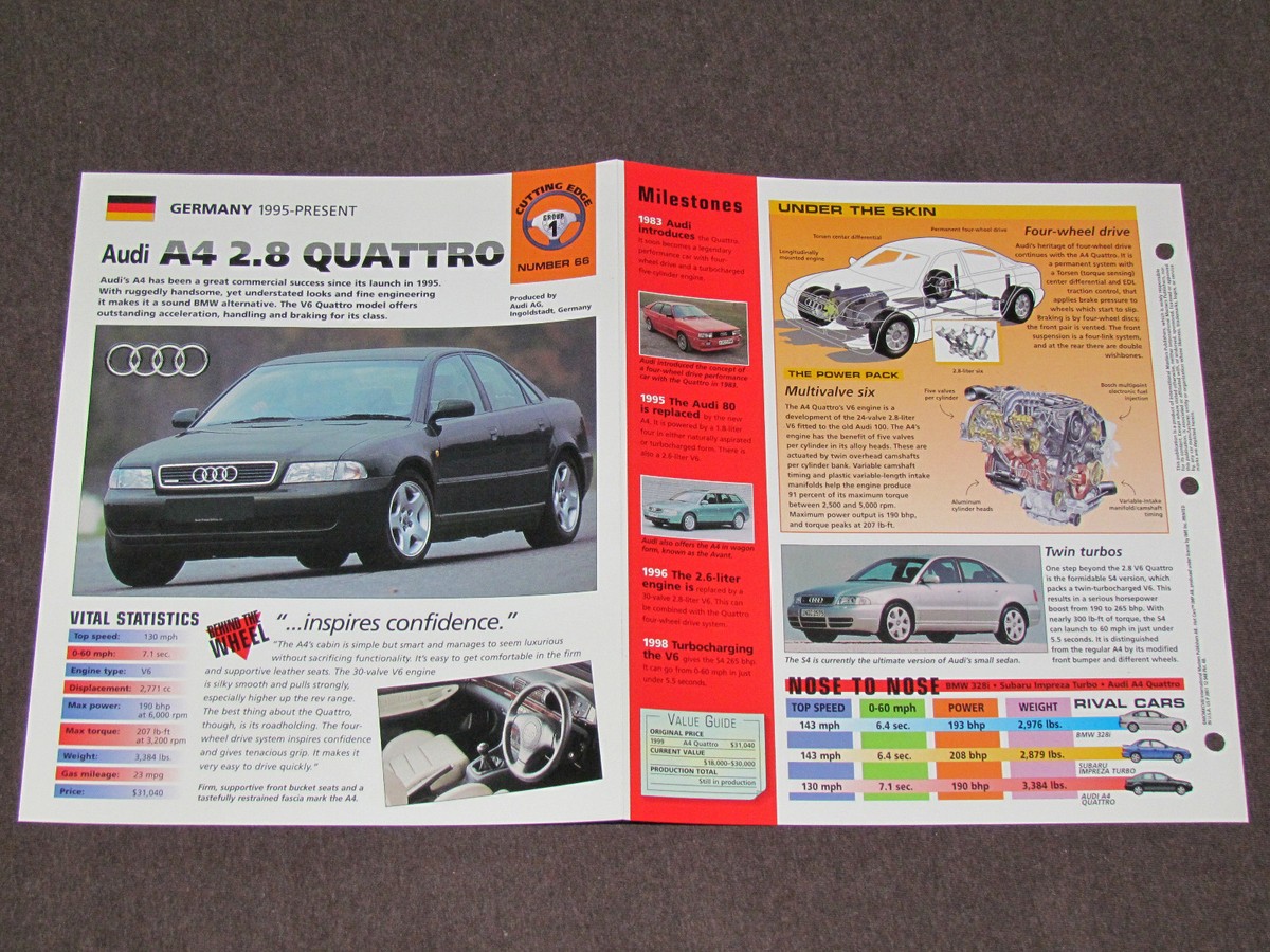 1995-1998 AUDI A4 2.8 QUATTRO Car SPEC SHEET BROCHURE PHOTO