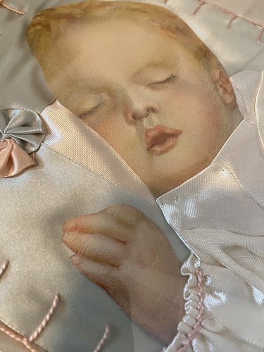 Antique Victorian Mourning Memorial Baby Picture Satin Blanket Bows Ribbons - Picture 4 of 11