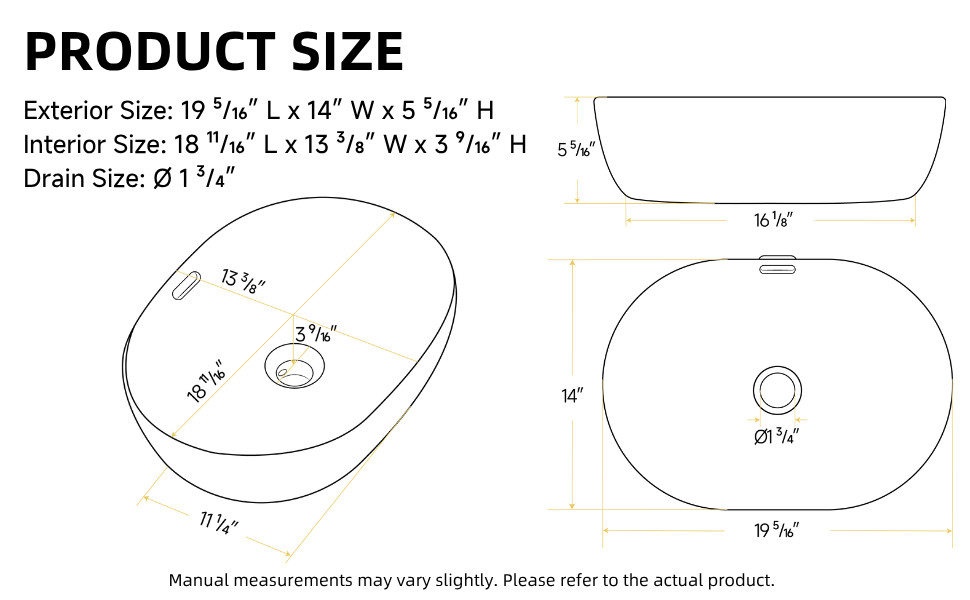 Los Flexi 19" x 14" Oval Vessel Sink with Overflow, White Ceramic Bathroom Sink