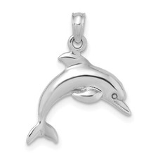 14K White Gold 3-D Dolphin Jumping Charm Pendant Perfect Gift for Her