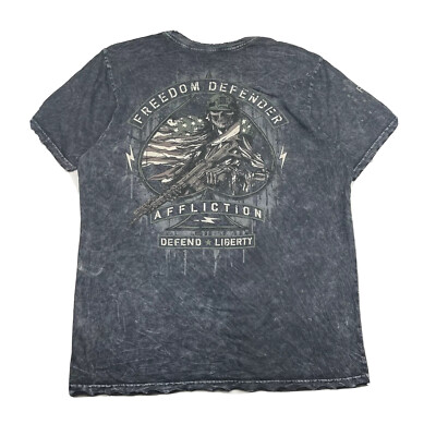 Affliction Freedom Defender Shirt Mens XL Faded Black Defend Liberty Death Skull