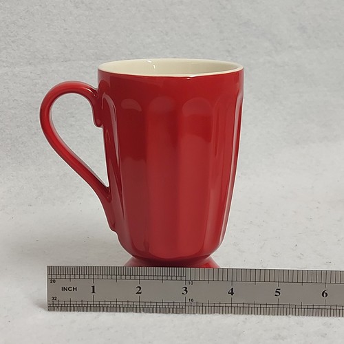 A Pair of Jamie Oliver Jme Latte/Coffee Mugs Ribbed Wakey Wakey Red White - Picture 12 of 13