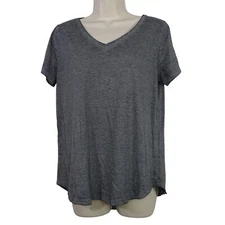 Style and Co Heather Charcoal Gray V-Neck Short Sleeve T-Shirt Women Size L FLAW