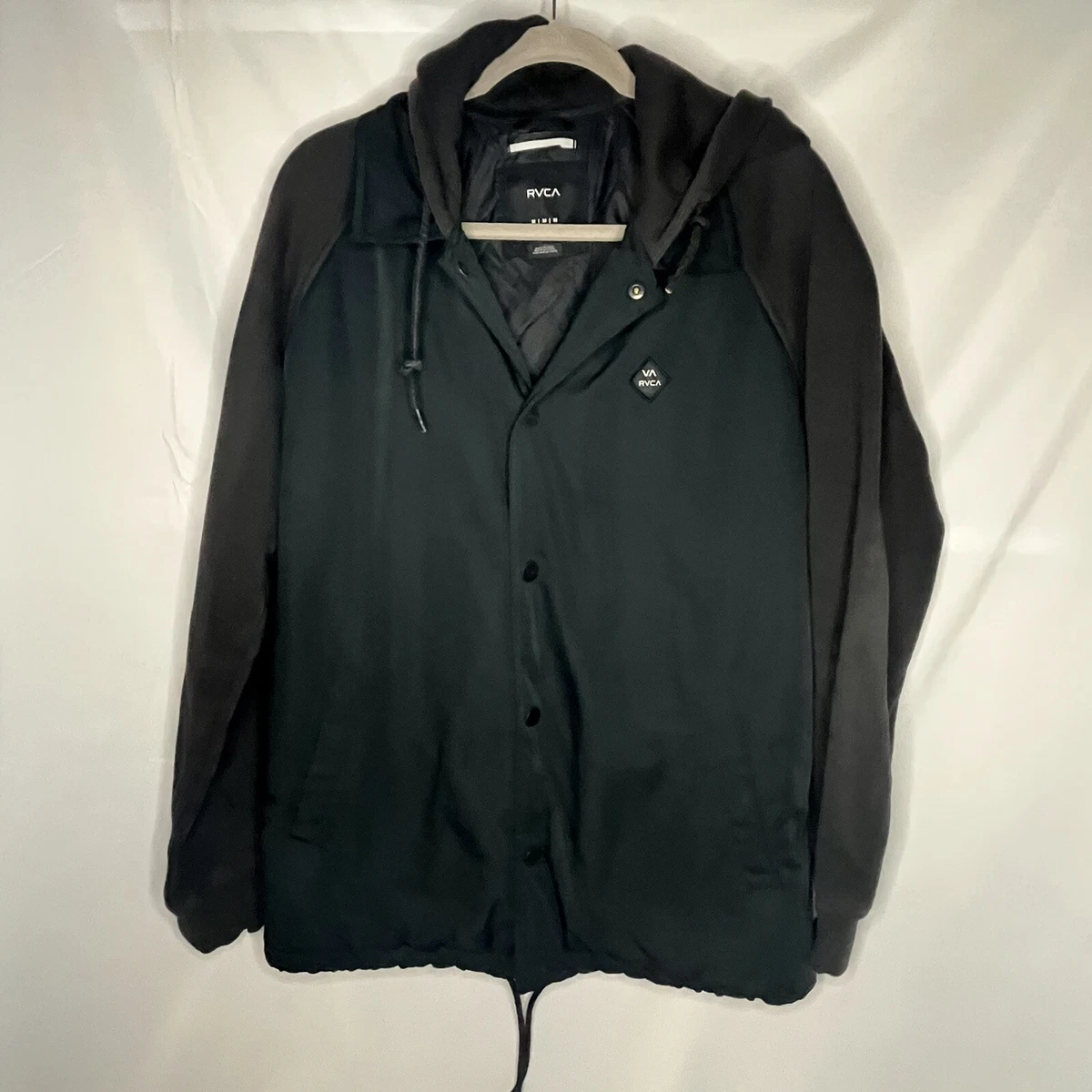 RVCA Men s Zip Quilted interior Puffer Jacket Fleece Sleeves Hood