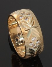 9CT Yellow Gold Spinel Set Patterned Wedding Ring Size K 7.3mm (80.25.411)