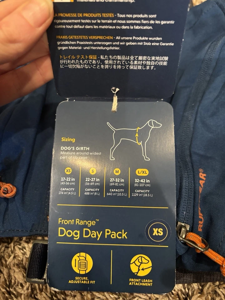 Mochila de caminhada com arnês para cães RUFFWEAR com zíper pacote de dia azul tamanho XS - Imagem 2 de 4