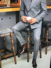 Grey White-Striped Double Breasted Suit