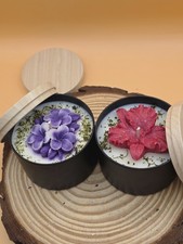 Handmade Luxury Soy Wax Candle Set - Floral Design - Scented Tins with Lids