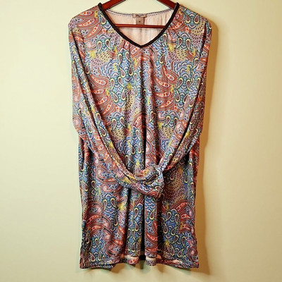 Womens Tunic Top Paisley Multicolor V-Neck Shirt Size XL New Directions Weekend