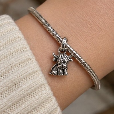 S925 Sterlingsilber schottisches Hochland Hänger Kuh Bettelarmband Geschenk für Frauen