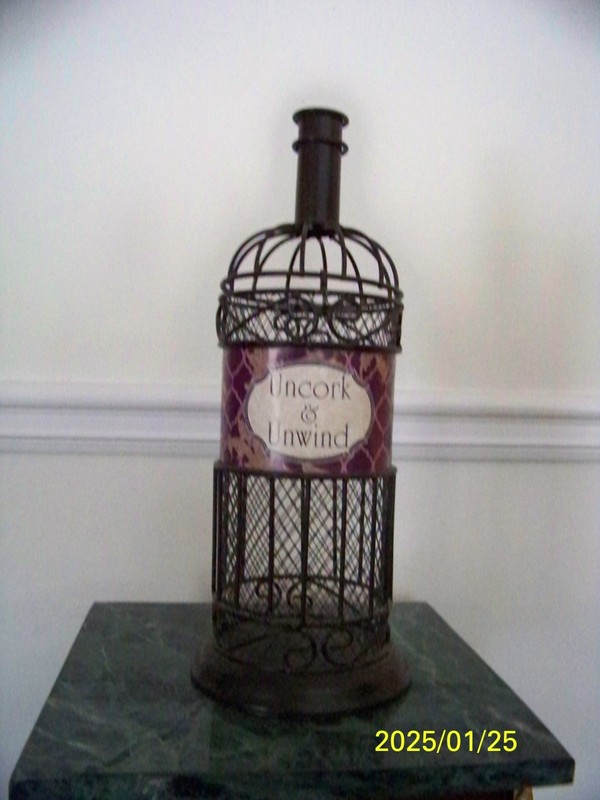 Decor Wine Cork Holder black metal bottle cage 14" high Uncork and Unwind