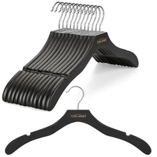 Wooden Coat Hangers 12 Pack, Premium Wood Suit Sweater No Shoulder Bump Hange...