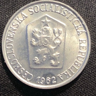 1962 Czechoslovakia 1 Heller Aluminum Coin - MS (Mint State Uncirculated)
