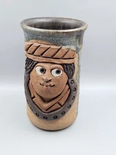 Vintage Stoneware Silly Face Pottery Mug 1990's Andrew Van Der Putten Signed AP