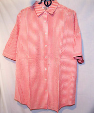 Woman Within Seersucker Bigshirt Button Tab SS Stripe Mango White 14 / 16 M