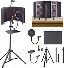 Microphone Isolation Shield with Pop Filter  Stand and Phone Clip, Foldable Tri