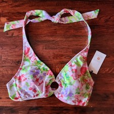 Shade  Shore Padded Floral Bikini Top Womens Small 4-6 Halter Swimsuit Beach