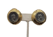 Vintage Gold-Tone Roman Coin Cluster Statement Clip-On Earrings