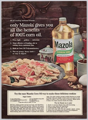 1964 Mazola Corn Oil Vintage Print Ad Holiday Sugar Cookies Recipe Baking