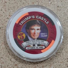 1996 Trump's Castle Summer Of 96 Donald Trump Gaming Hall Of Fame $5 Casino Chip