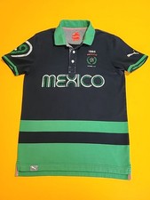 Vintage PUMA 1986 Mexico Football  Green & Black Polo Shirt Size Small 