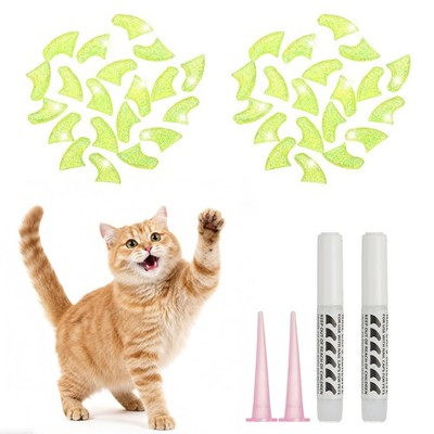 Cat Nail Caps, Cat Claw Covers with Adhesive Glue (40 Pcs, L, Crystal Lemon)