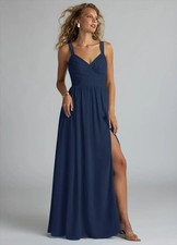 Azazie Aziza Dress Womens A10 Dark Navy A Line V Neck Pleated Chiffon Bridesmaid