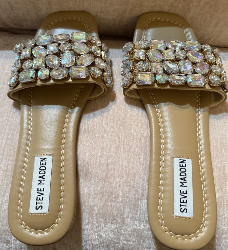 Steve Madden Malina Jewel Crystal Glam Embellished Slip On Sandals 7.5 