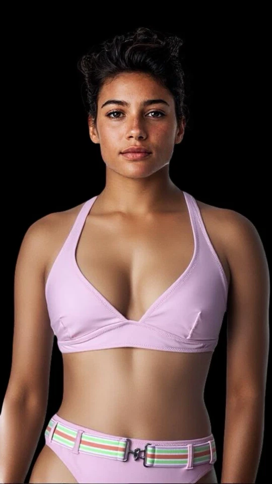 Biquíni feminino Spiegal duas peças com cinto tamanho 8 rosa halter top retrô - Imagem 2 de 4