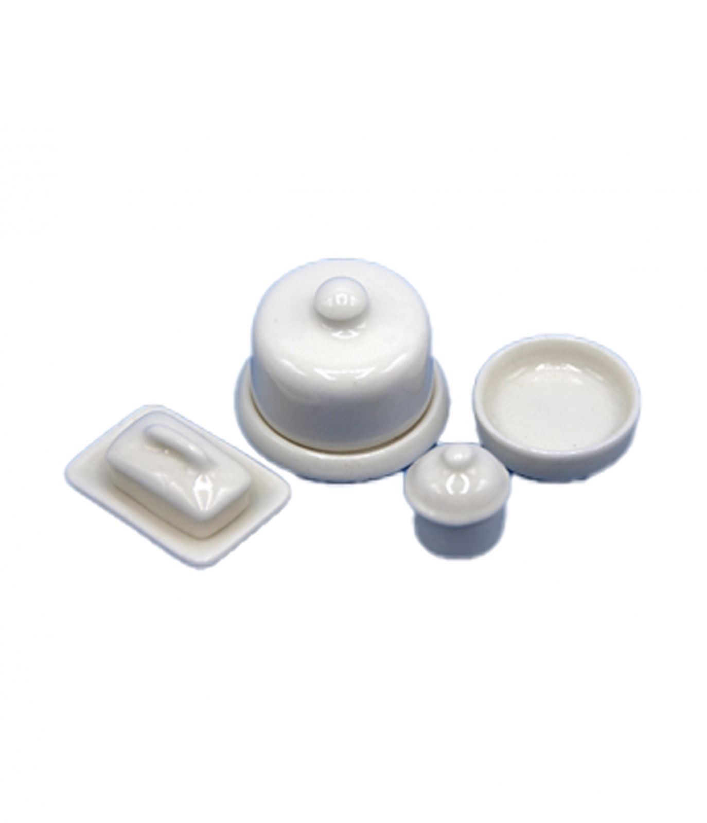 Dolls House White Butter Dish Bowl & Jar Miniature Kitchen Dining Accessory 1:12