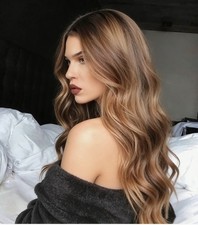 Golden Brown Blonde Highlight Natural Long Wavy Wigs for Women Party Wigs