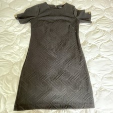 Tommy Hilfiger Women Black Dress Textured Short Sleeve Gold Button Accents 10