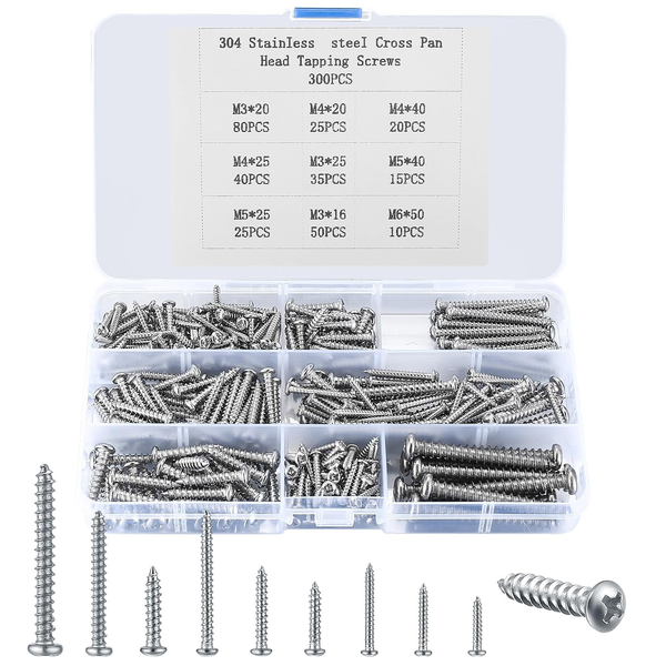 Blechschrauben Set 300 StüCk M3 M4 Edelstahl Selbstschneidend Flachkopf Holz-image