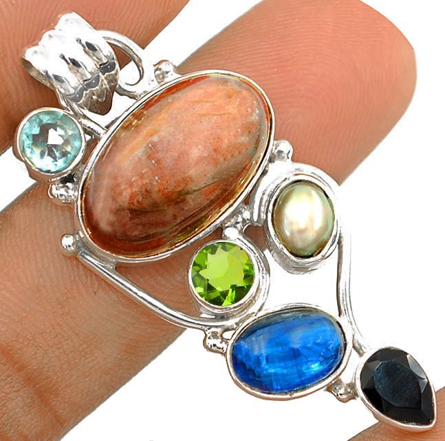 Natural Purple Fire Labradorite Madagascar 925 Sterling Silver Pendant @16-7