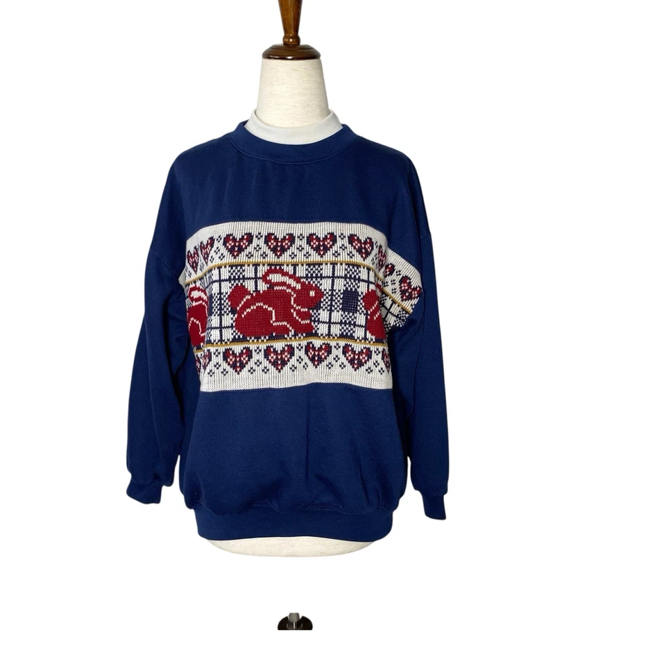 Sudadera DE COLECCIÓN STEPINGSTONES Bordada Conejo Conejo Años 80 90 Grannycore Foto 3 de 4