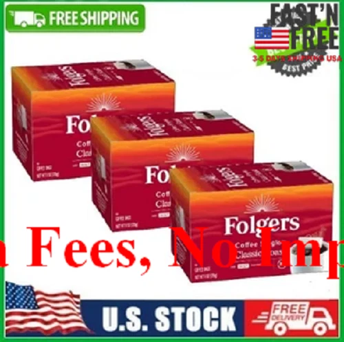 [HOT SALE] 3 PACK Folgers Coffee Singles Classic Roast Coffee Bags, 38 Count, US