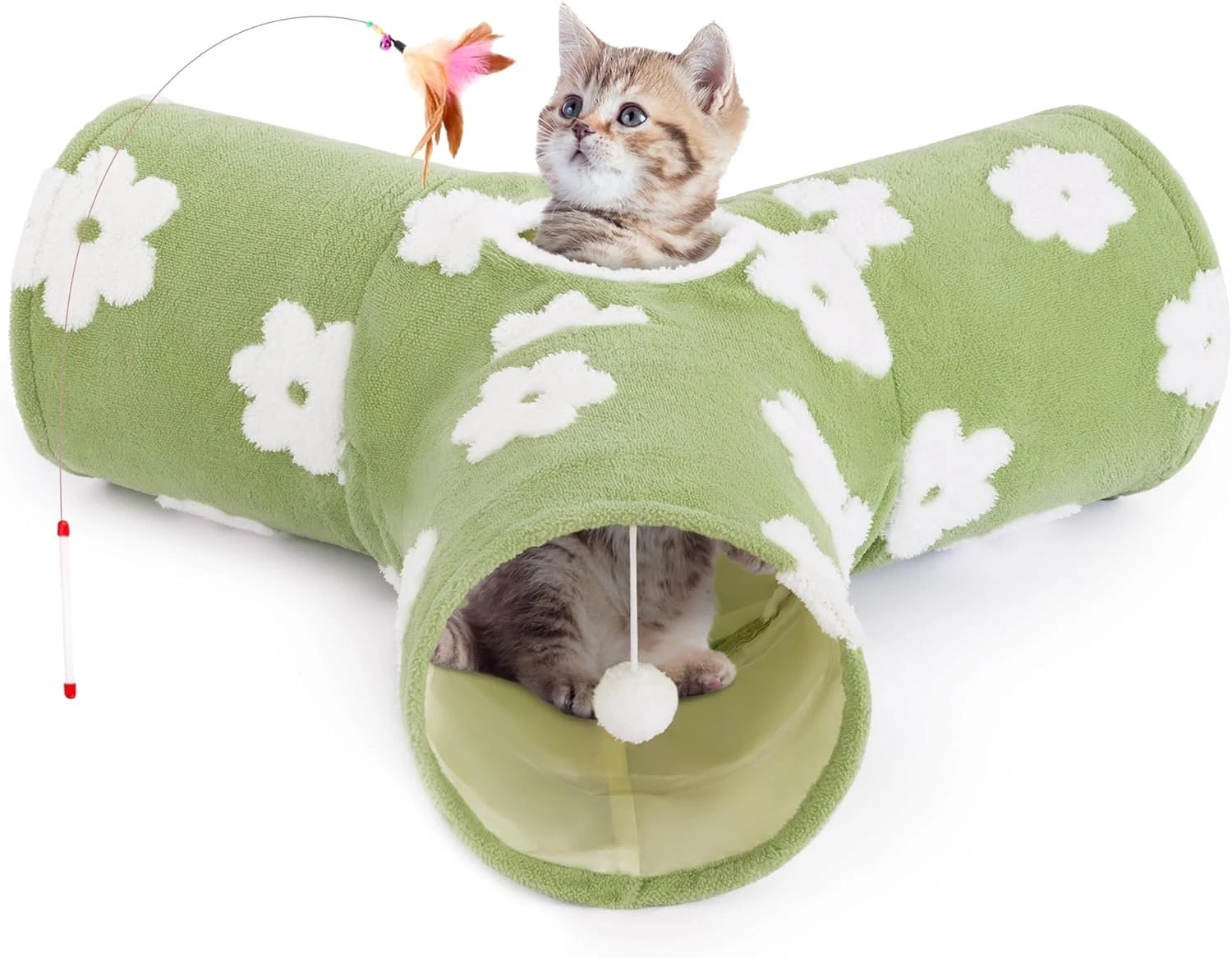 Flannel Pet Cat Tunnel Tube Cat Toys 3 Way Collapsible, Cat Tunnels for Indoor C