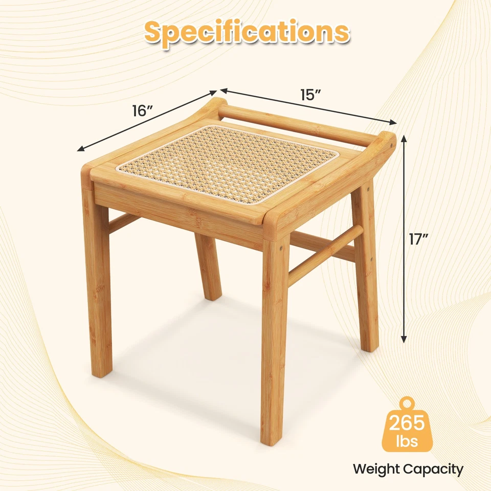 Rattan Footstool Vanity Make-up Stool Ottoman Bamboo Compact Sitting Stool - Image 2 of 4