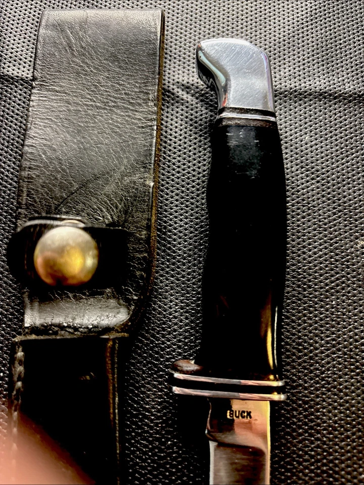 Early 1960’s 1 Line Buck 118 Knife & Orig Strapped Sheath Leather Spacers - Image 3 of 4
