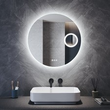 Round LED Bathroom Mirror Bluetooth Demister Illuminated 3 Led Anti-fog 600mm