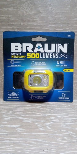 BRAUN 500 Lumen LED Hands-free Spot/Flood/Red Light Headlamp - NEW